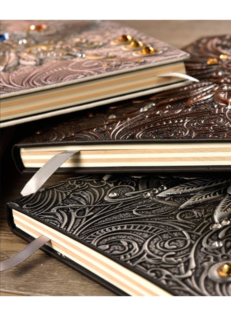 SOLARAE دفتر - دفتر سفر جلد عتيق مخطط بصفحات صلبة مزخرفة - 200 صفحة، هدية فريدة لعيد الحب أو عيد الميلاد للرجال والنساء والأطفال - 3D فينيكس نحاسي - Image 5