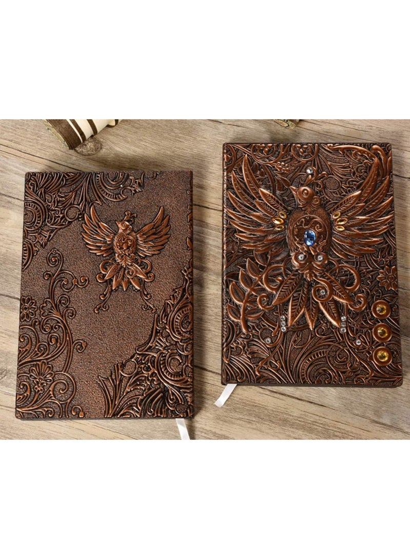 SOLARAE دفتر - دفتر سفر جلد عتيق مخطط بصفحات صلبة مزخرفة - 200 صفحة، هدية فريدة لعيد الحب أو عيد الميلاد للرجال والنساء والأطفال - 3D فينيكس نحاسي - Image 4