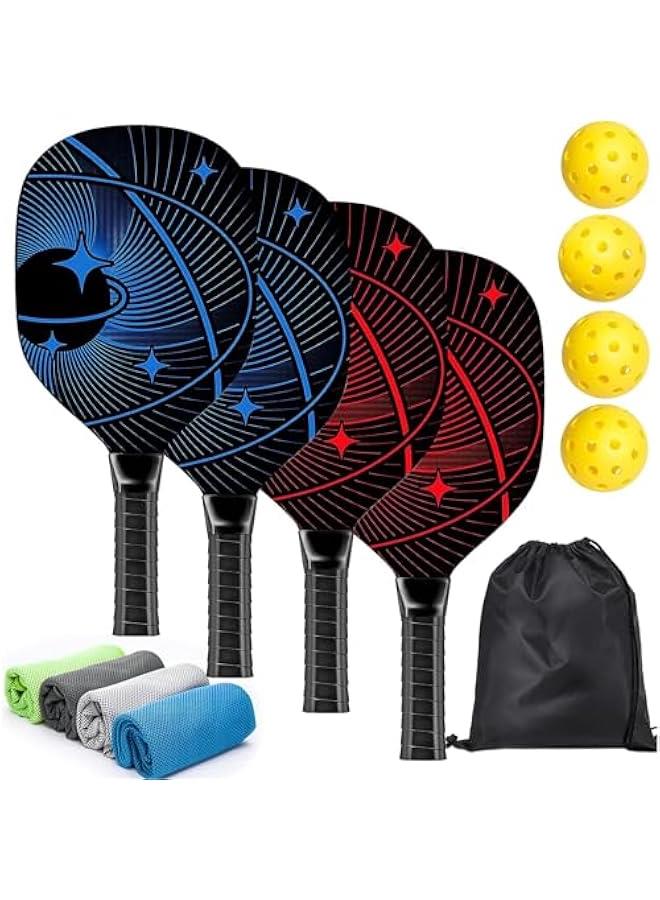HOOKOR Pickleball Paddles Set with 4 Premium Wood Pickleball Paddles,4 Cooling Towels,4 Pickleball Balls and Carry Bag,Pickleball Paddle with Cushion Comfort Grip,Gifts for Beginners & Pros Players - Image 1