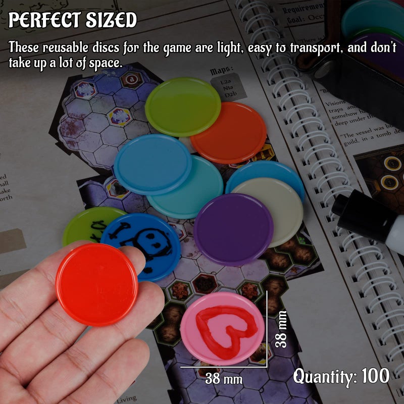 CZYY DND Wet & Dry Erase Tokens Set of 100 Colorful Blank Counters - 1.5" Customizable & Reusable Game Discs for Dungeons & Dragons, MTG, Bingo Clips and Any Tabletop RPGs - Image 4