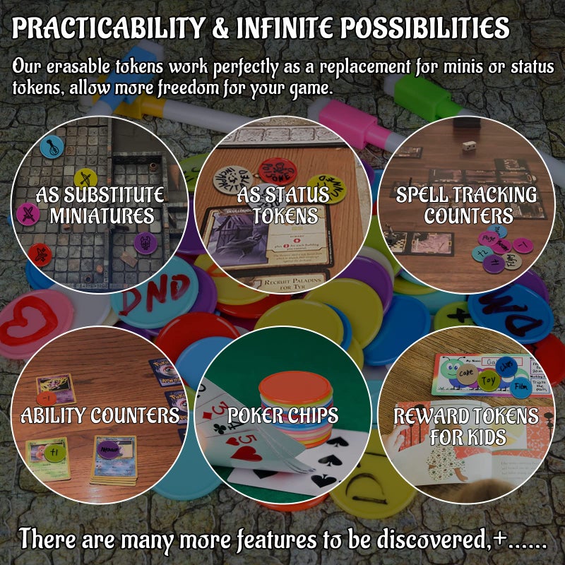 CZYY DND Wet & Dry Erase Tokens Set of 100 Colorful Blank Counters - 1.5" Customizable & Reusable Game Discs for Dungeons & Dragons, MTG, Bingo Clips and Any Tabletop RPGs - Image 2