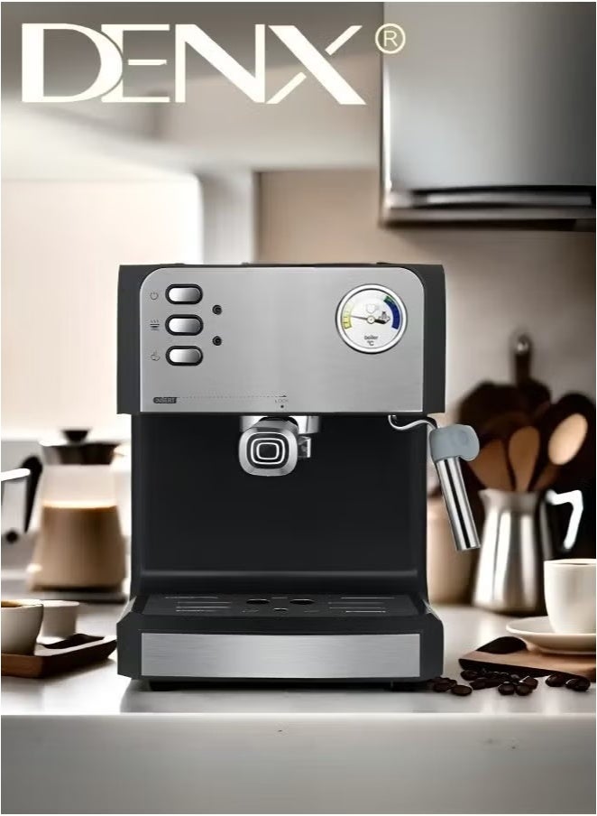 دينكس ماكينة قهوة إسبريسو منزلية، سعة 1.6 لتر، قوة 850 واط، مزودة بخفاقة حليب، وماكينة صنع الكابتشينو واللاتيه، ومجهزة بفلتر بخار، وفلتر معدني، ومؤشر درجة الحرارة. - Image 4