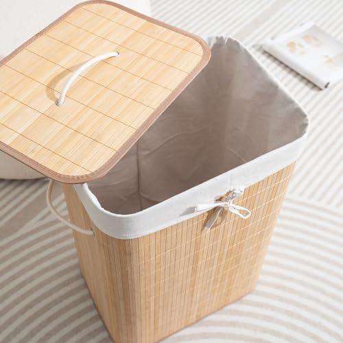 HOKIPO Eco-Friendly Foldable Bamboo Laundry Basket Hamper with Lid, Large - 81 Liter, Coffee Brown (AR1538) - Image 4