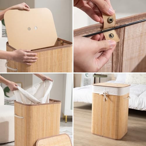 HOKIPO Eco-Friendly Foldable Bamboo Laundry Basket Hamper with Lid, Large - 81 Liter, Coffee Brown (AR1538) - Image 5