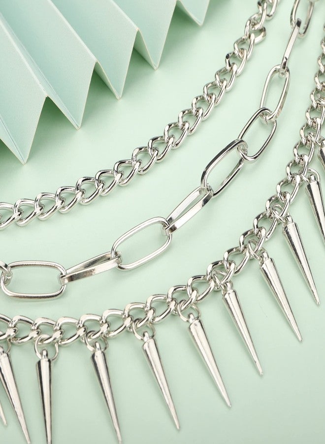 Chargances Punk Layered Studded Rivets Necklace Silver Paperclip Chain Choker Goth Metal Spike Neckalce Adjustable Streetwear Collar for Women - Image 5