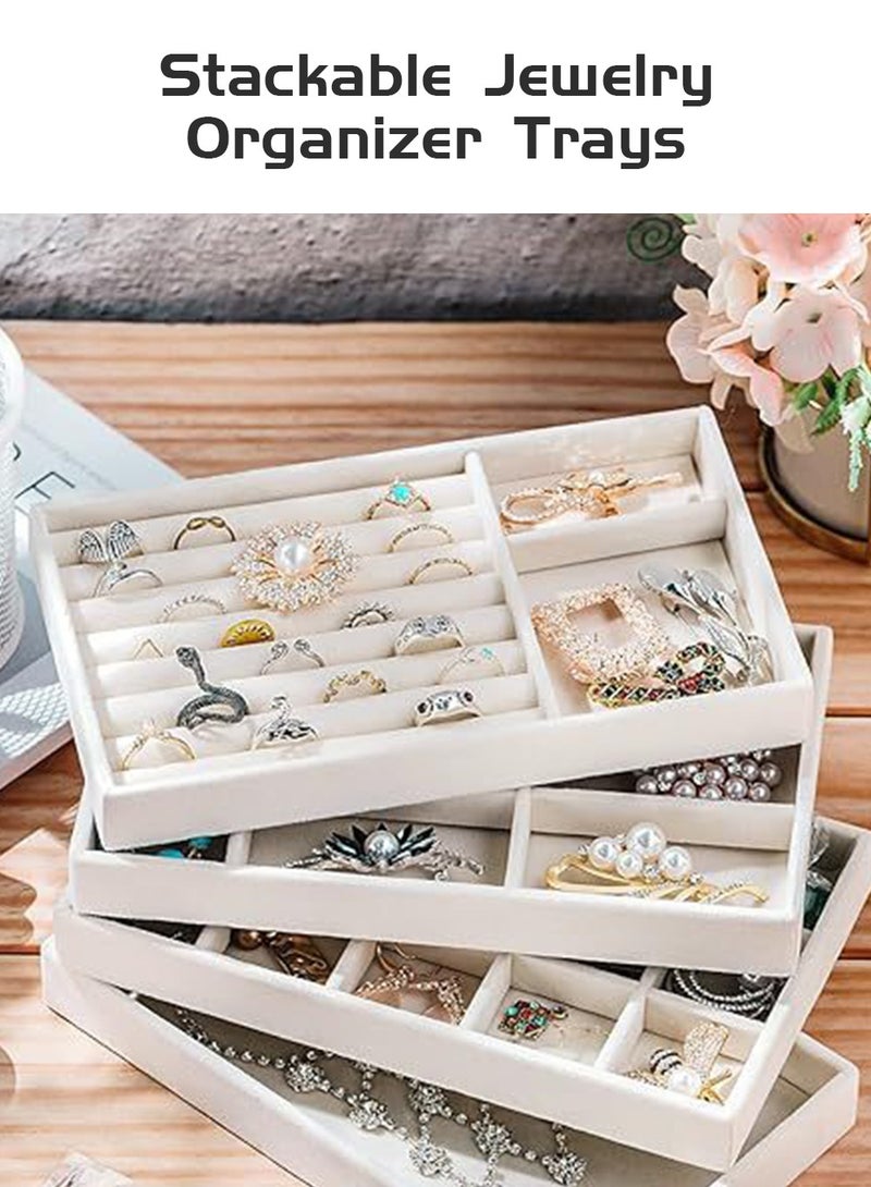 Jewelry Box Organizer Trays for Drawers, 4 Pcs Stackable Velvet Jewelry Organizer Drawer Inserts, Ring Earring Organizer Storage Display Tray Dresser Showcase Box - Image 2