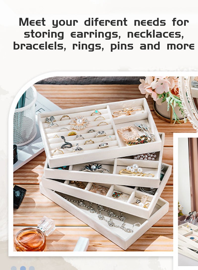Jewelry Box Organizer Trays for Drawers, 4 Pcs Stackable Velvet Jewelry Organizer Drawer Inserts, Ring Earring Organizer Storage Display Tray Dresser Showcase Box - Image 4