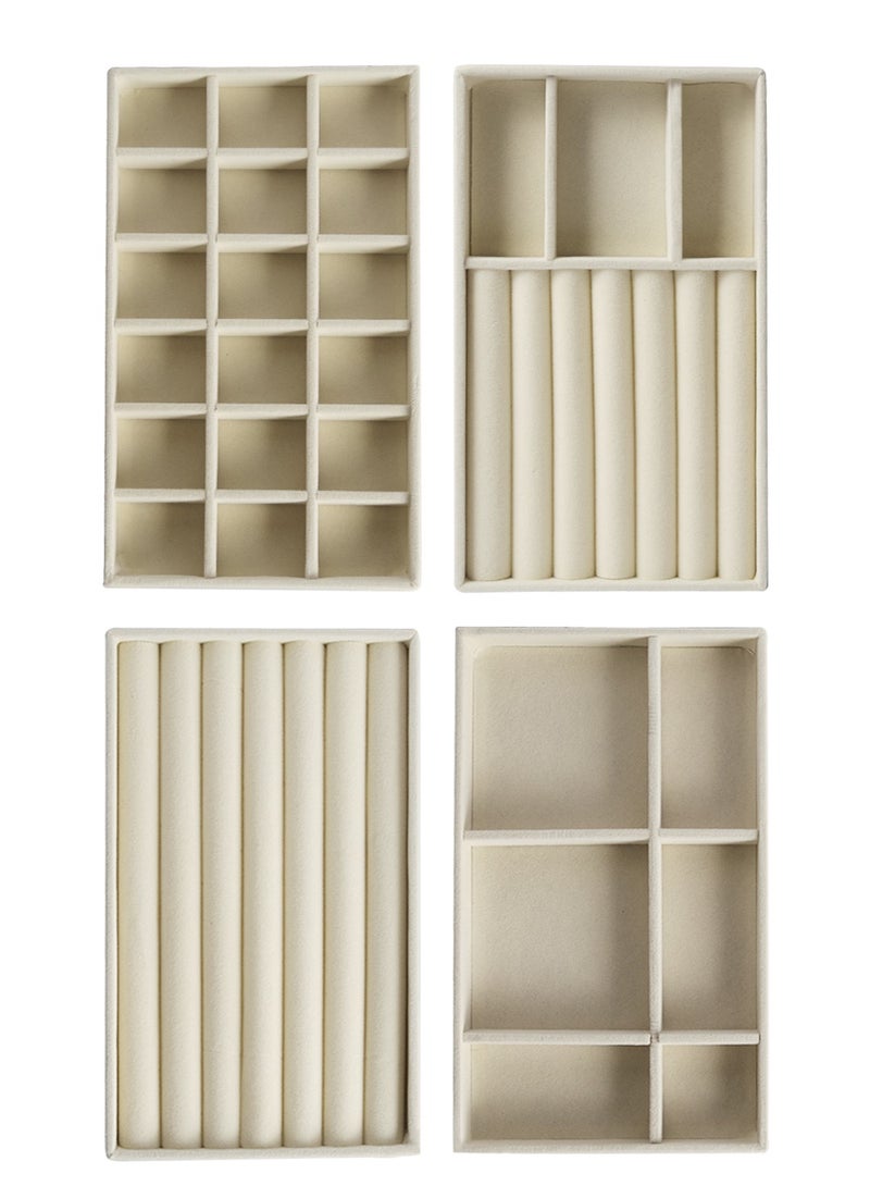 Jewelry Box Organizer Trays for Drawers, 4 Pcs Stackable Velvet Jewelry Organizer Drawer Inserts, Ring Earring Organizer Storage Display Tray Dresser Showcase Box - Image 1