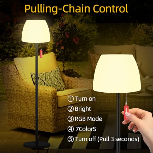 Qnkaa Outdoor Floor Lamp Solar Outdoor Lamps for Patio Waterproof Shower Lamp,LED Cordless Floor Lamp with Light Sensor,Rechargeable Dimmable Floor Lamp Warm White+RGB Solar Lamp for for Garden - Image 2