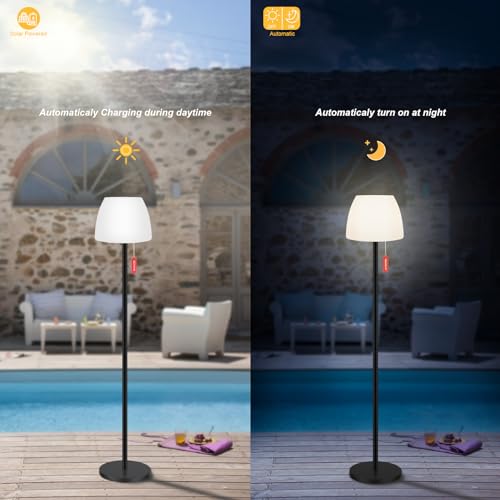 Qnkaa Outdoor Floor Lamp Solar Outdoor Lamps for Patio Waterproof Shower Lamp,LED Cordless Floor Lamp with Light Sensor,Rechargeable Dimmable Floor Lamp Warm White+RGB Solar Lamp for for Garden - Image 3