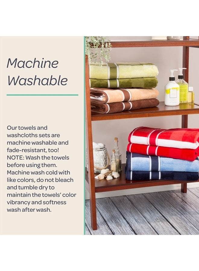 Lavish Home 6-Piece - Oakville Beige-Striped 100% Cotton Velour Set With 2 Bath Towels, 2 Hand Towels, and 2 Washcloths by Lavish Home - Image 5