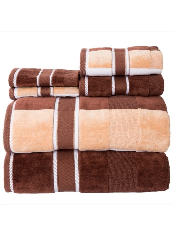 Lavish Home 6-Piece - Oakville Beige-Striped 100% Cotton Velour Set With 2 Bath Towels, 2 Hand Towels, and 2 Washcloths by Lavish Home - Image 1