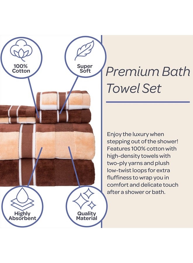 Lavish Home 6-Piece - Oakville Beige-Striped 100% Cotton Velour Set With 2 Bath Towels, 2 Hand Towels, and 2 Washcloths by Lavish Home - Image 4