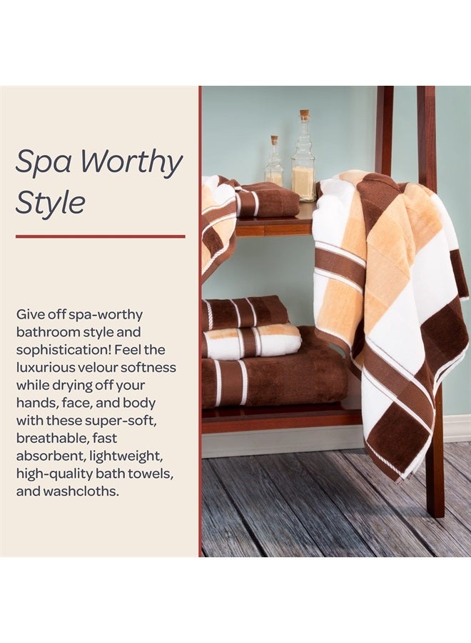 Lavish Home 6-Piece - Oakville Beige-Striped 100% Cotton Velour Set With 2 Bath Towels, 2 Hand Towels, and 2 Washcloths by Lavish Home - Image 3