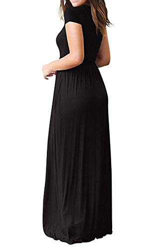 MISFAY Women Short Sleeve Loose Plain Maxi Dresses Casual Long Dresses Pockets(Black,2XL) - Image 3