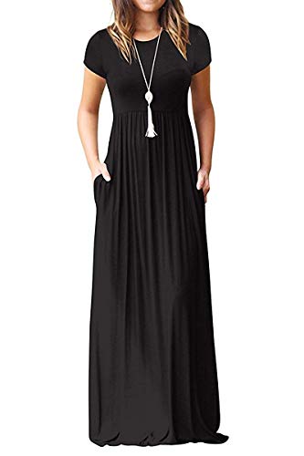 MISFAY Women Short Sleeve Loose Plain Maxi Dresses Casual Long Dresses Pockets(Black,2XL) - Image 5