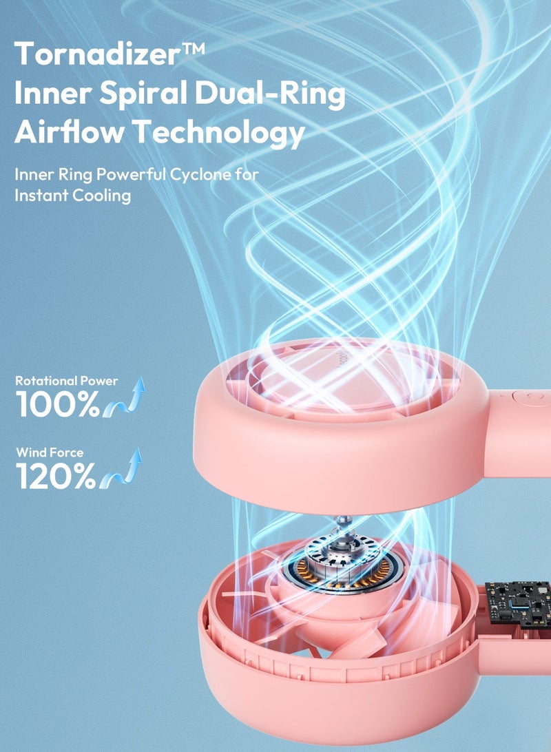 Aecooly Handheld Turbo Fan, Mini Portable Hand Fan, 3000mAh USB Rechargeable Personal Fan, Battery Operated Small Pocket Fan with 5 Speeds for Travel, Outdoor, Home, Office (Pink) - Image 3