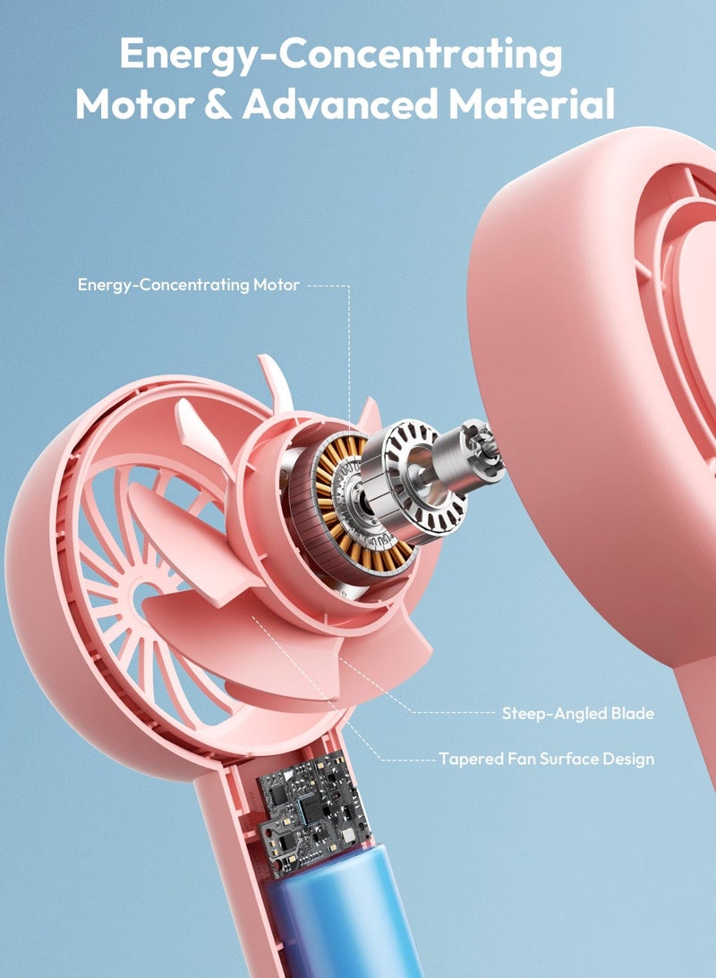 Aecooly Handheld Turbo Fan, Mini Portable Hand Fan, 3000mAh USB Rechargeable Personal Fan, Battery Operated Small Pocket Fan with 5 Speeds for Travel, Outdoor, Home, Office (Pink) - Image 4