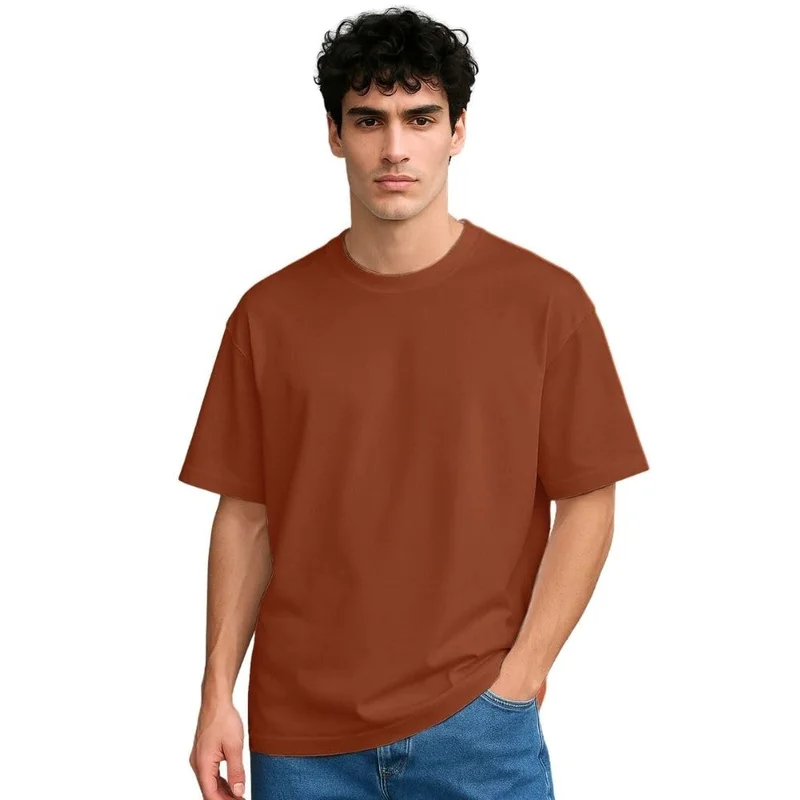 نوبيرو تيشيرت قطن ثقيل كبير الحجم رجالي سادة