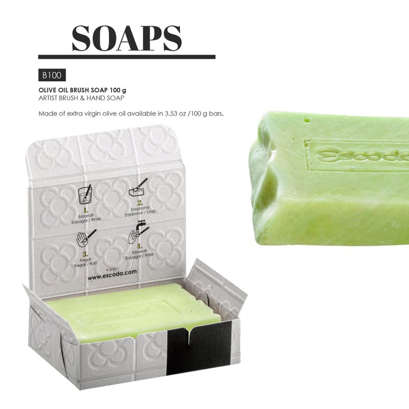 Escoda | Olive oil brush soap | Soap for cleaning brushes and hands | 100g per bar | 1 Bar of soap | For all types of brushes - Image 4