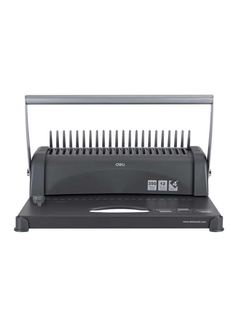 Deli - Deli E3871 Black Integral Binding Machine | 12 Sheets Punching & 350 Sheets Binding Capacity | A4 Document Size | 21 Holes | Ideal for Office & School Use - Image 1