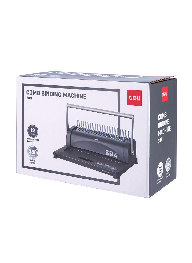 Deli - Deli E3871 Black Integral Binding Machine | 12 Sheets Punching & 350 Sheets Binding Capacity | A4 Document Size | 21 Holes | Ideal for Office & School Use - Image 1