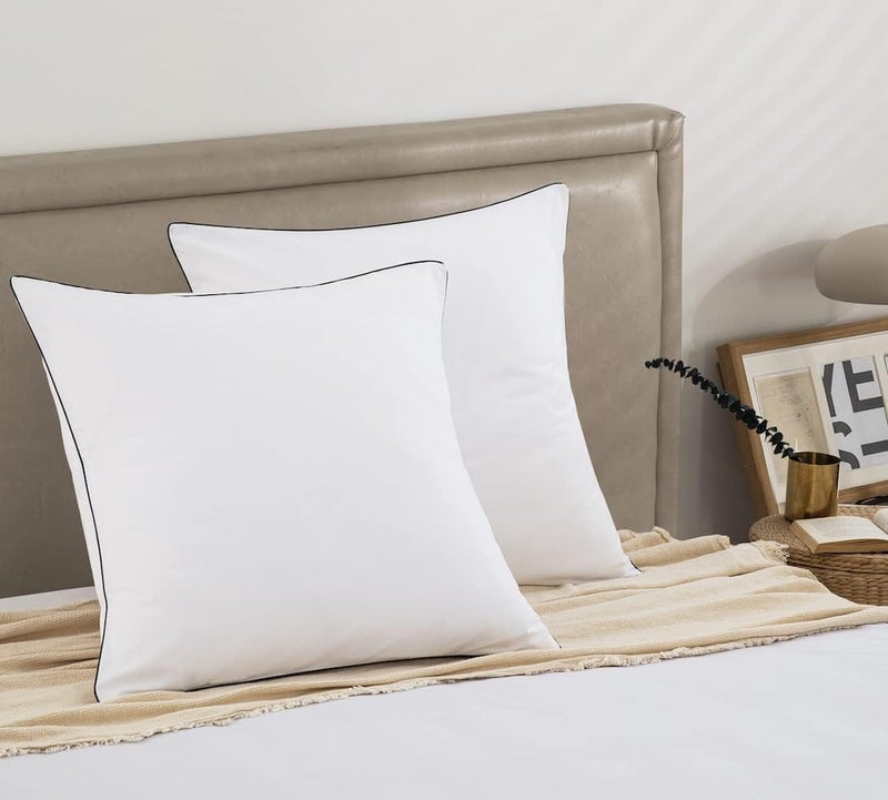 DAUAOTO Euro Shams 26"x26" Square Pillow Cushion Cover 2 Pieces Set Microfiber (White with Decorative Black Piping) - Image 2