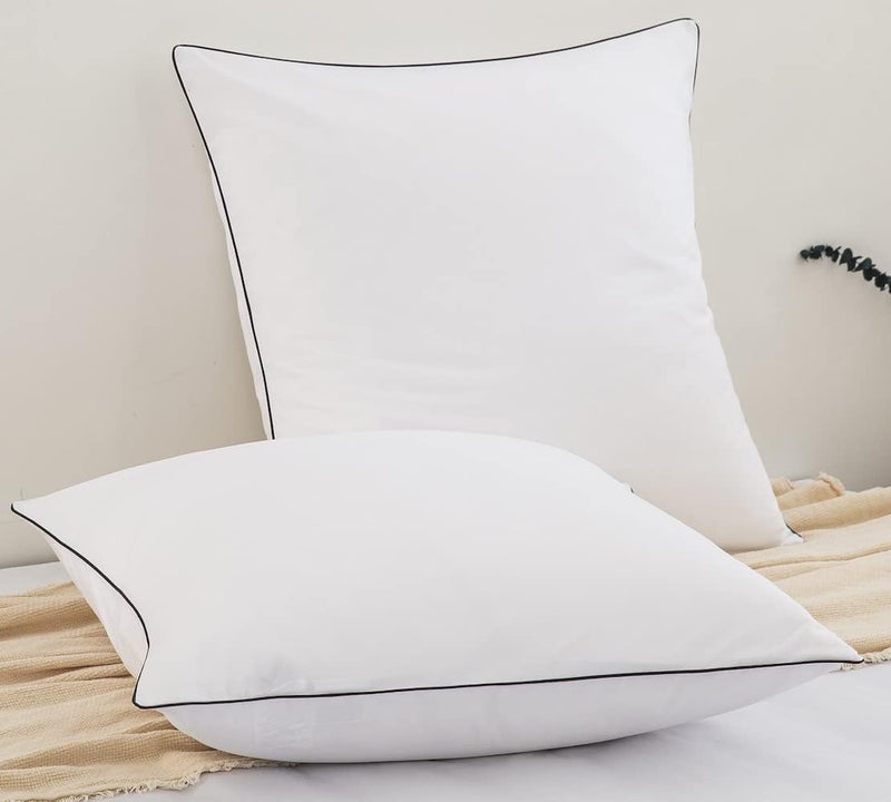 DAUAOTO Euro Shams 26"x26" Square Pillow Cushion Cover 2 Pieces Set Microfiber (White with Decorative Black Piping) - Image 1