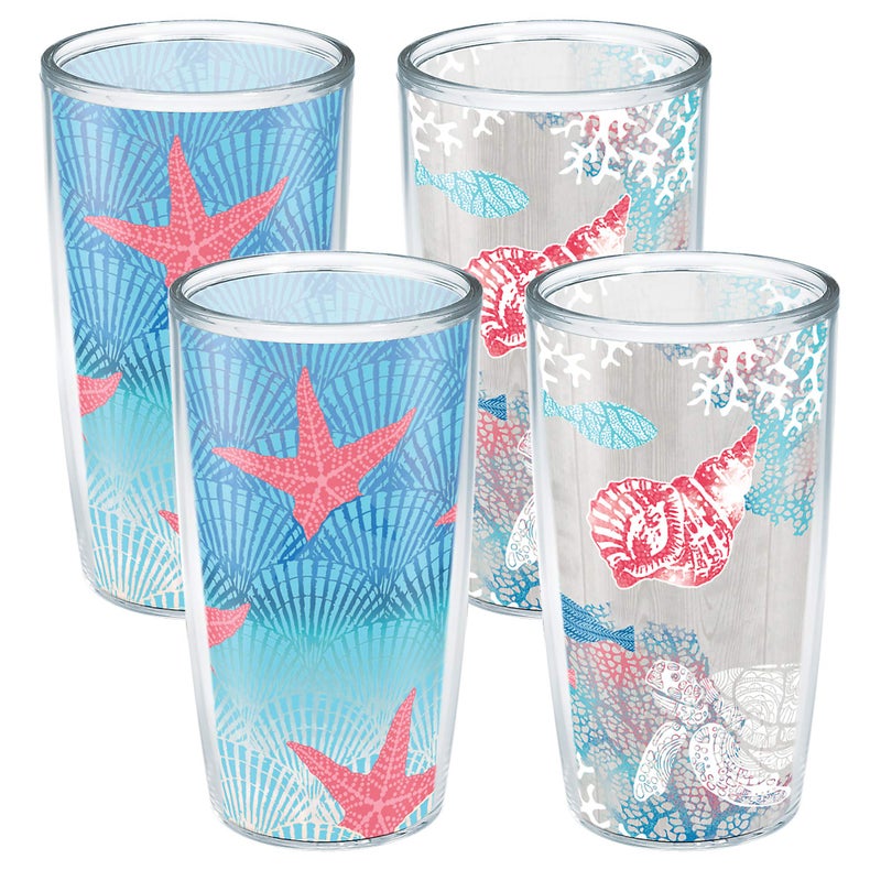 Tervis Ocean Life Dive Made in USA Double Walled Insulated Tumbler Cup Keeps Drinks Cold  Hot 16oz  4pk  Unlidded Assorted