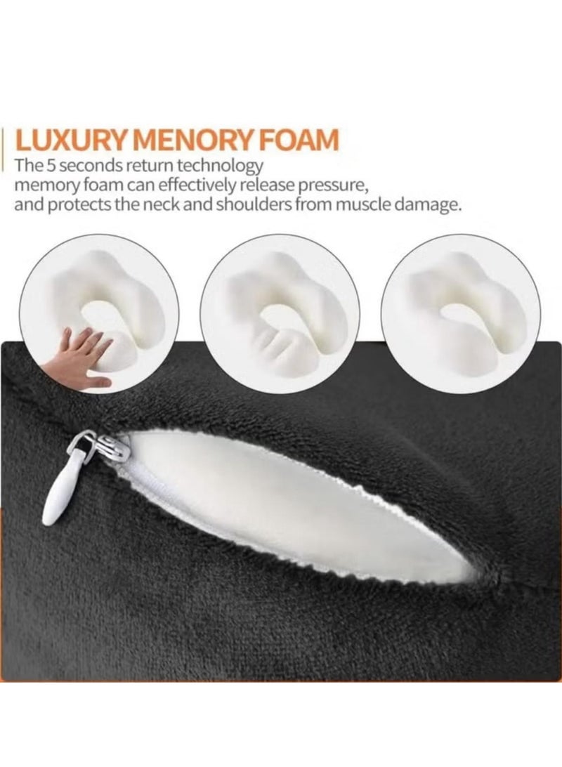 بي كيه ماكس وسادة رمادية على شكل حرف U، وسادة نوم لحماية الرقبة في المكتب، وسادة سفر على شكل حرف U، وسادة رقبة مكتبية، وسادة سفر من إسفنج الذاكرة | مريحة أثناء التنقل | قابلة للغسل على شكل حرف U | غطاء تبريد مخملي للنوم، السيارة، القطار، الحافلة، الغرفة، المكتب (رمادي)) - Image 3