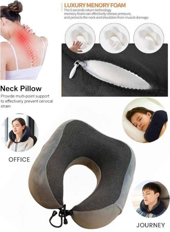 بي كيه ماكس وسادة رمادية على شكل حرف U، وسادة نوم لحماية الرقبة في المكتب، وسادة سفر على شكل حرف U، وسادة رقبة مكتبية، وسادة سفر من إسفنج الذاكرة | مريحة أثناء التنقل | قابلة للغسل على شكل حرف U | غطاء تبريد مخملي للنوم، السيارة، القطار، الحافلة، الغرفة، المكتب (رمادي)) - Image 1