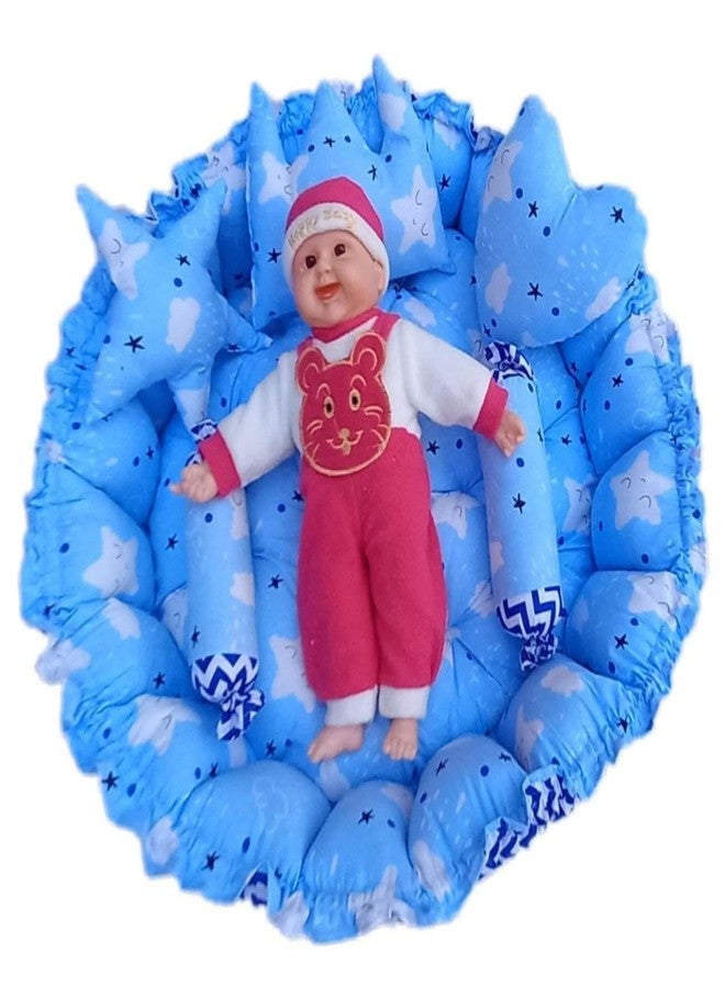 SmallBerry™ Baby Nest for New Born Round Reversible Bed Sleeping Bedding Set New Born Baby Sleeping Bad Godadi (Aqua Blue) - Image 1