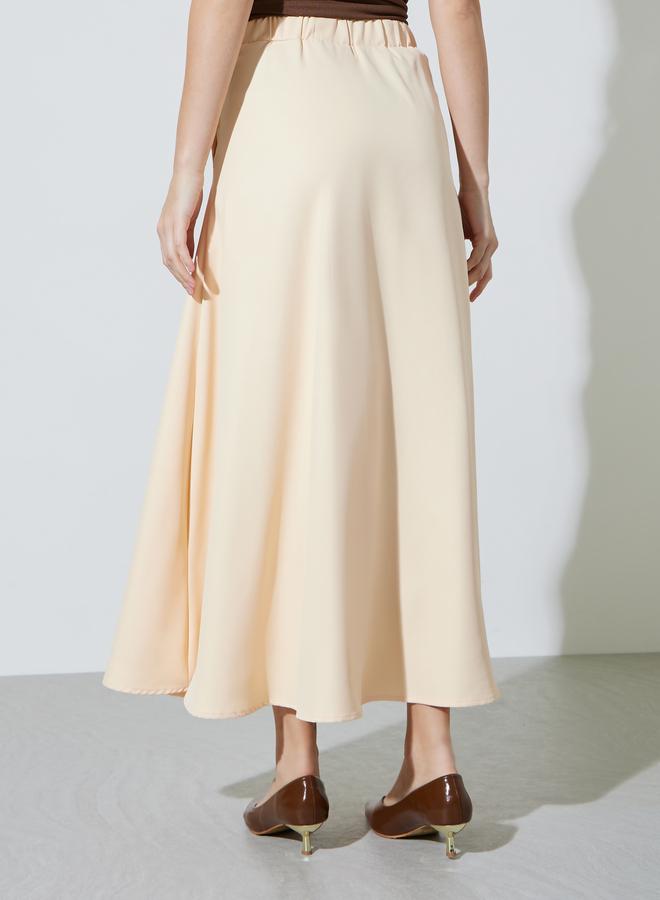 Styli Cream Solid Pocket Detail A-Line Maxi Skirt - Image 4
