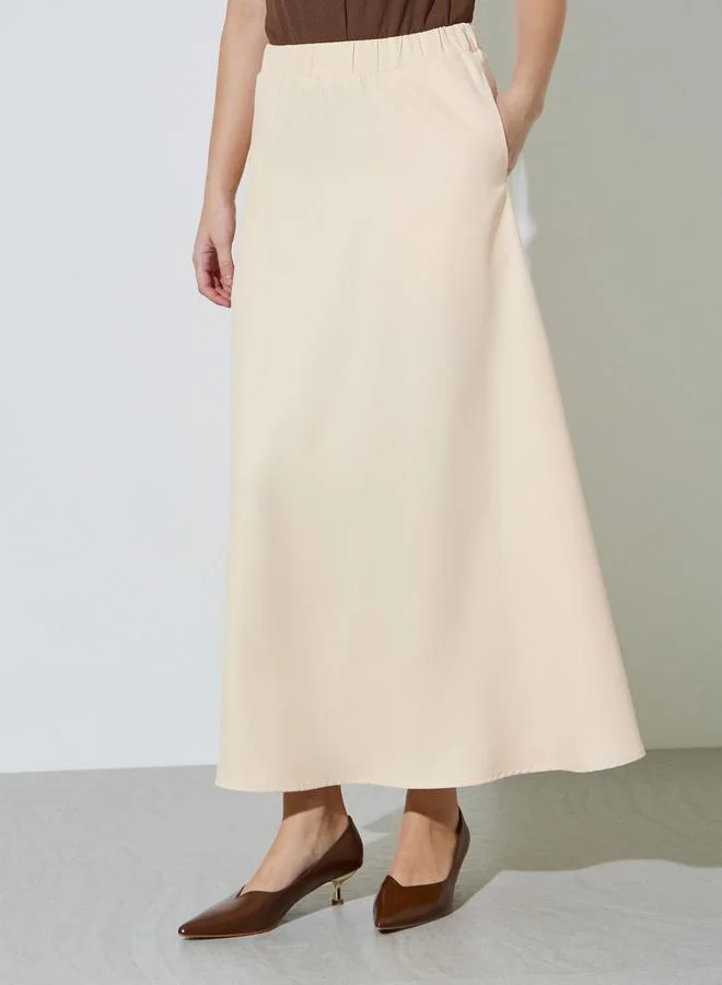 ستايلي Cream Solid Pocket Detail A-Line Maxi Skirt