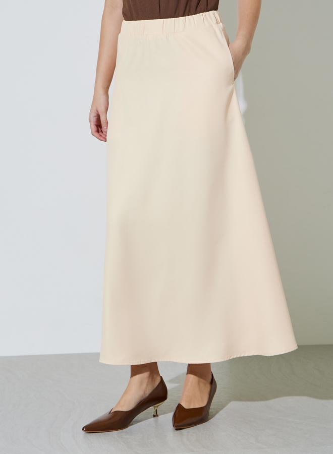 Styli Cream Solid Pocket Detail A-Line Maxi Skirt - Image 2