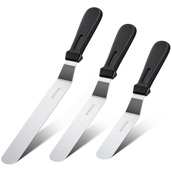 ANGLED ICING SPATULA SET WITH 6 8 10 BLADE STAINLESS STEEL OFFSET SPATULA FROSTING SMOOTHER CAKE SPATULAS FOR CAKE DECORATING BAKING