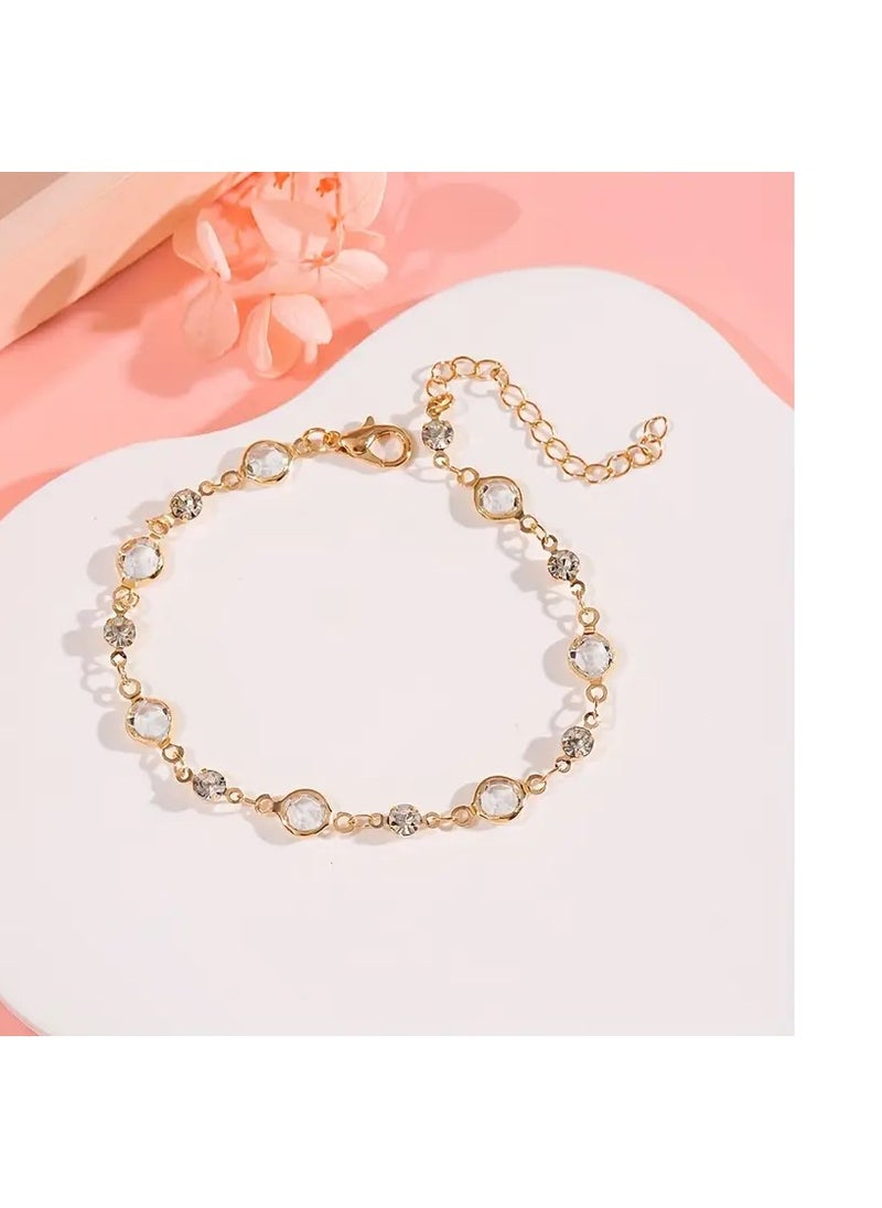 Goolsky 1pc Shiny Rhinestone Decor Bracelet For Summer, Colorful Imitation Crystal Bracelet, Suitable For Daily Leisure, Beach Parties, Copper Jewelry  - Image 1