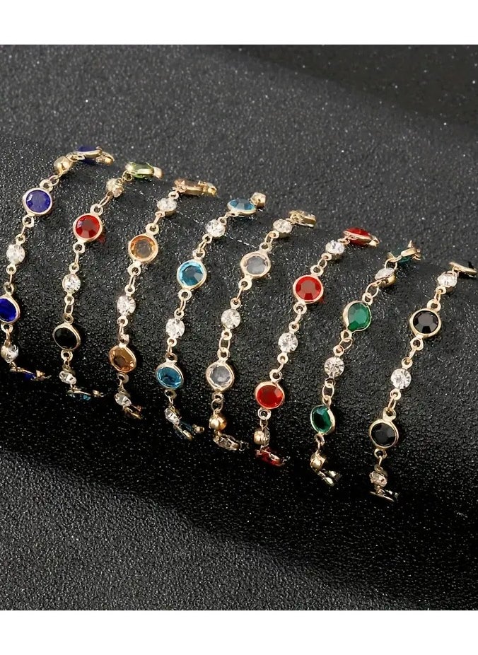 Goolsky 1pc Shiny Rhinestone Decor Bracelet For Summer, Colorful Imitation Crystal Bracelet, Suitable For Daily Leisure, Beach Parties, Copper Jewelry  - Image 5
