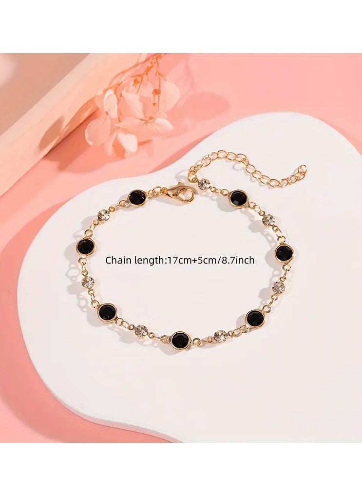Goolsky 1pc Shiny Rhinestone Decor Bracelet For Summer, Colorful Imitation Crystal Bracelet, Suitable For Daily Leisure, Beach Parties, Copper Jewelry  - Image 4