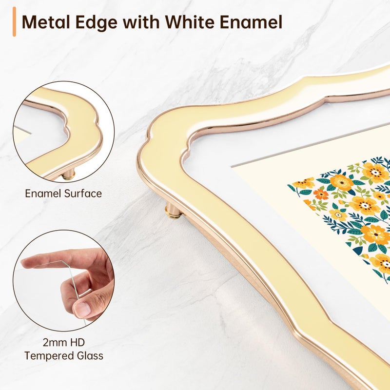 RICHFOCUS 4x6 Enamel Picture Frame with HD-Tempered Glass, Display 3x5 Photo with Mat, Ornate Photo Frame with Gold Metal Edge & Velvet Back for Tabletop & Wall Mount Vertically or Horizontally Display, Yellow - Image 3