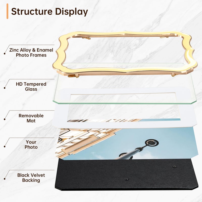 RICHFOCUS 4x6 Enamel Picture Frame with HD-Tempered Glass, Display 3x5 Photo with Mat, Ornate Photo Frame with Gold Metal Edge & Velvet Back for Tabletop & Wall Mount Vertically or Horizontally Display, Yellow - Image 4