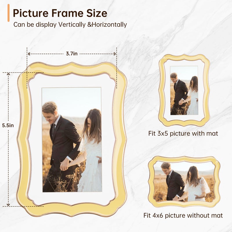 RICHFOCUS 4x6 Enamel Picture Frame with HD-Tempered Glass, Display 3x5 Photo with Mat, Ornate Photo Frame with Gold Metal Edge & Velvet Back for Tabletop & Wall Mount Vertically or Horizontally Display, Yellow - Image 5