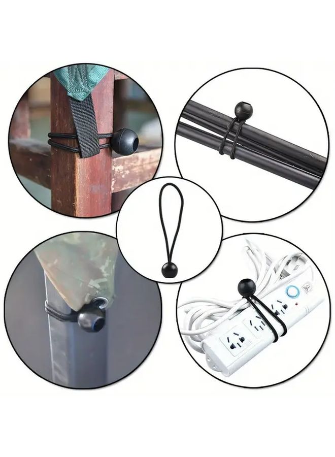 Black 5Pcs Heavy Duty Elastic Tie Down Straps with Foam Balls for Camping Tent Outdoor - Image 1