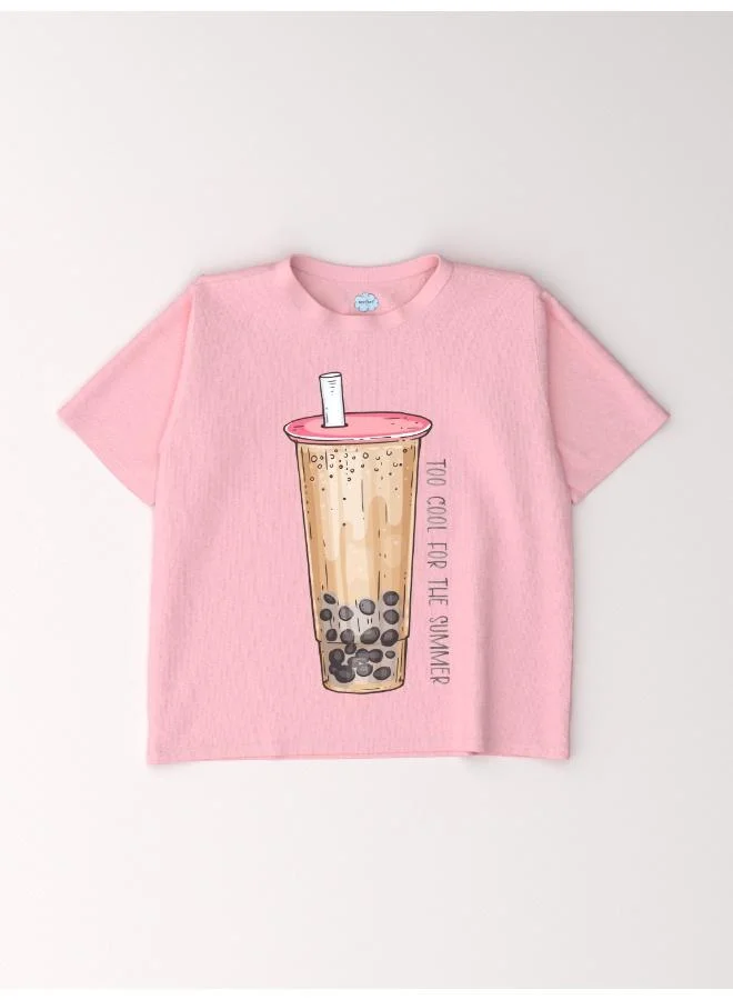 Nautinati Nautinati Girls’ Sticker Print Cotton T-shirt | Oversized T-shirt for 2-10 Years