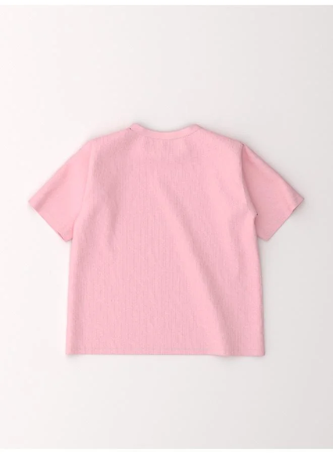 Nautinati Pink Nautinati Girls’ Sticker Print Cotton T-shirt | Oversized T-shirt for 2-10 Years for Women | Best Price UAE