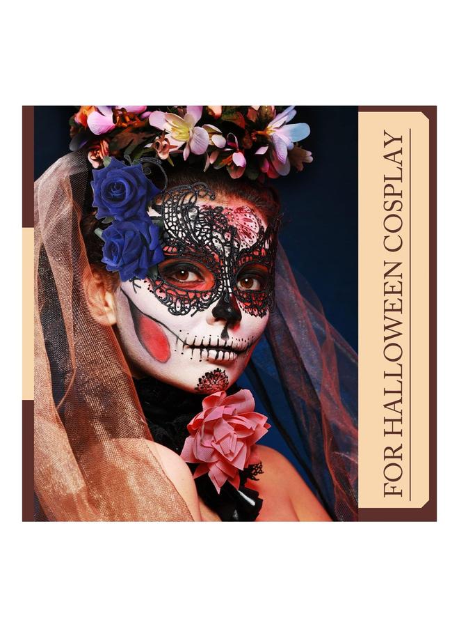 Masquerade Mask for Women, Multicolored Rose Flower Lace Venetian Face Cover Mardi Gras Party, Evening Prom, Ball Bar Costumes Accessory Prom (3 packs) - Image 3
