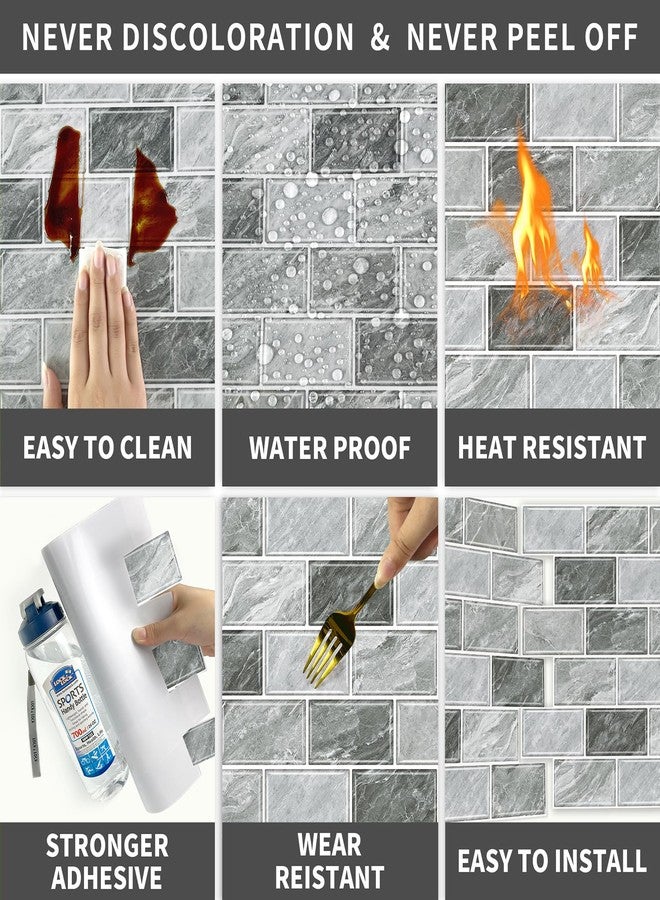 URCOLOR 10-Sheet Stick on Backsplash for Kitchen,12"x12" Peel and Stick Self Adhesive Wall Tiles Back Splashes for Bathroom Light Gray Marble Look - Image 4