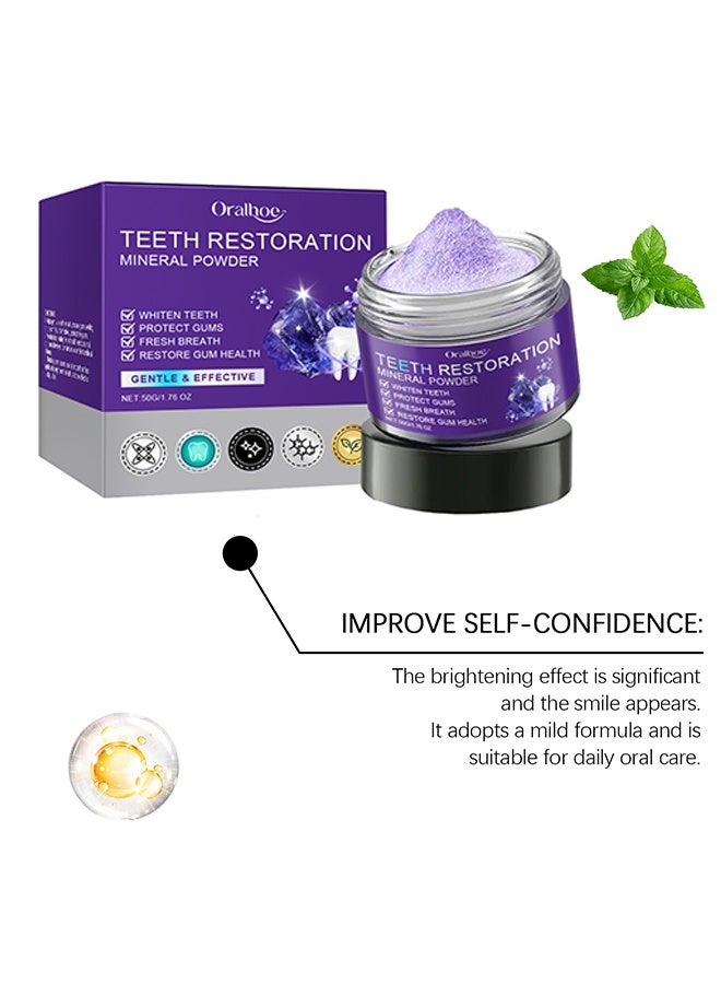 ORALHOE Purple Teeth Restoration Mineral Powder, Mineral Tooth Powder, Dental Restoration Mineral Powder Effective In Strengthening Teeth And Gums 50g - Image 2