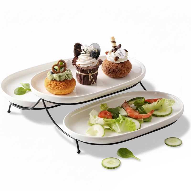 Shallow طقم تقديم خزفي ضحل 3 قطع 31 سم أبيض من الصين العظمية الجديدة صواني كبيرة لاستضافة أنيقة، تناول الطعام اليومي، رمضان، عيد، ديوالي والاحتفالات المبهجة - Image 3