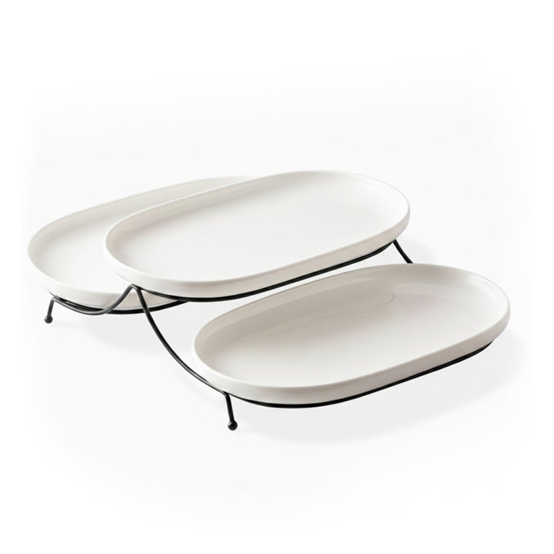 Shallow طقم تقديم خزفي ضحل 3 قطع 31 سم أبيض من الصين العظمية الجديدة صواني كبيرة لاستضافة أنيقة، تناول الطعام اليومي، رمضان، عيد، ديوالي والاحتفالات المبهجة - Image 1